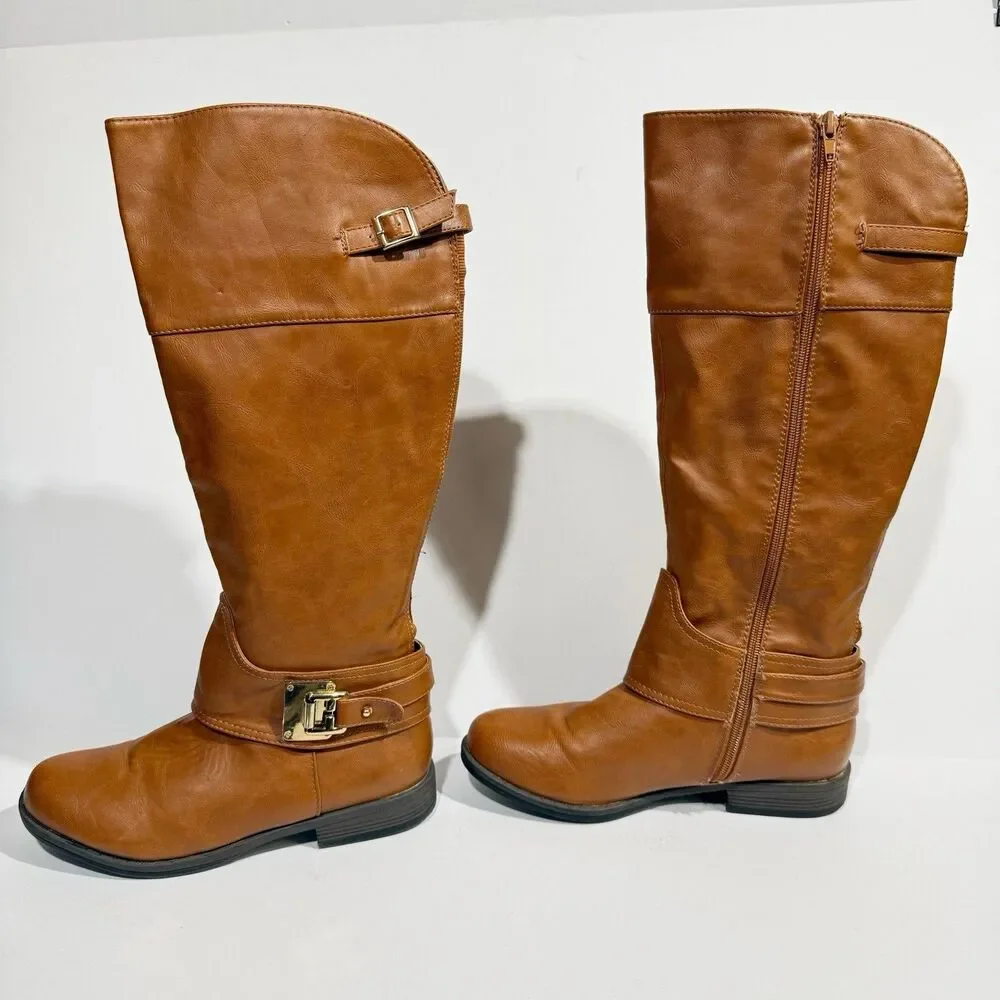 Women’s Montana-49 Brown Knee High Boots Size 8 Buckle Zip Riding Style